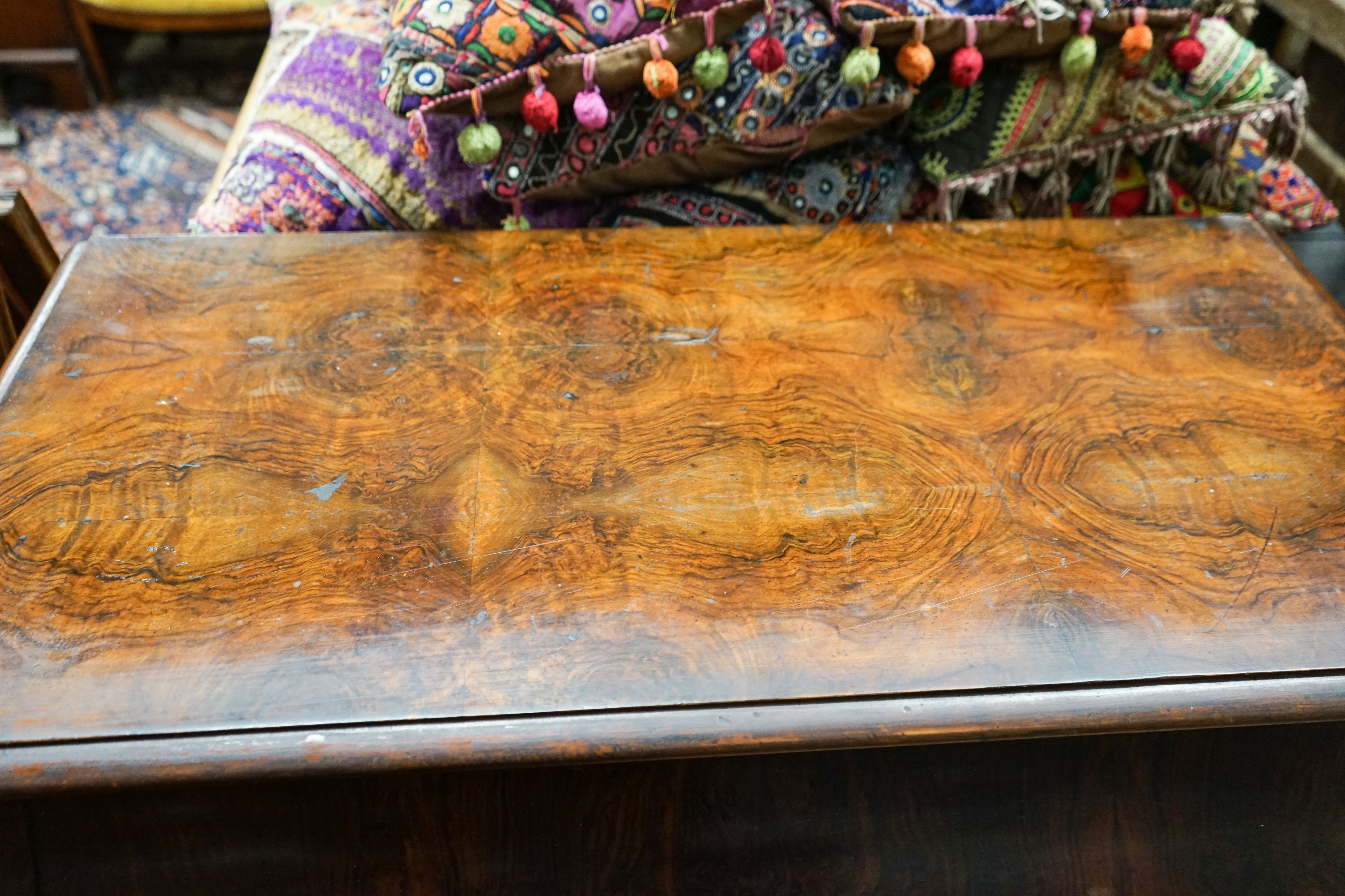 A 19th century French figured walnut washstand with marble lined interior, width 87cm, depth 50cm, height 99cm